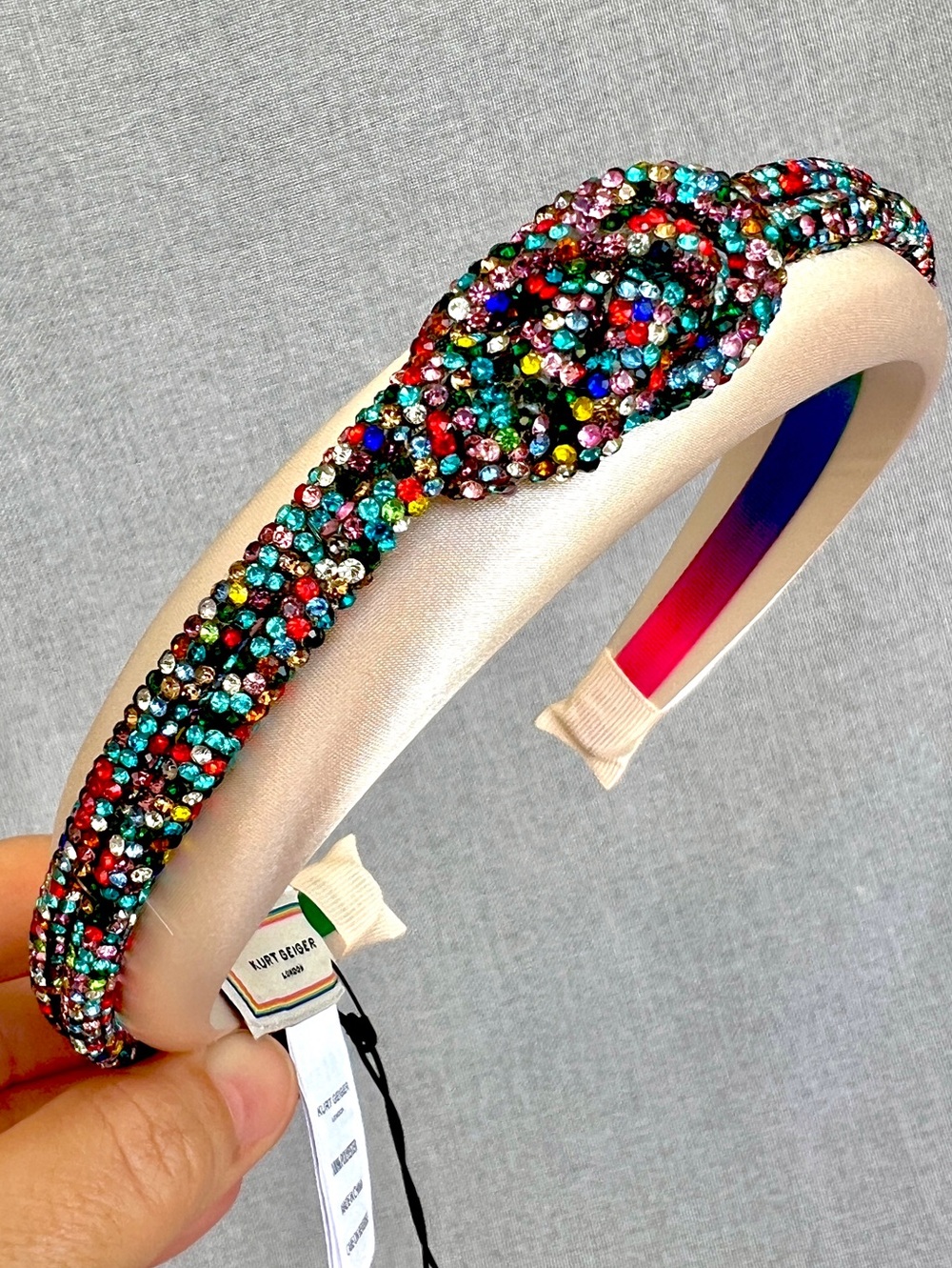 Sparkly Multicolored Crystals Satin knot hair band  bone